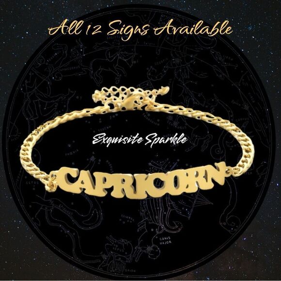 COPY - ⭐️10k Gold Constellation Nameplate Bracelet / Anklet Figaro Style Chain - Picture 1 of 16